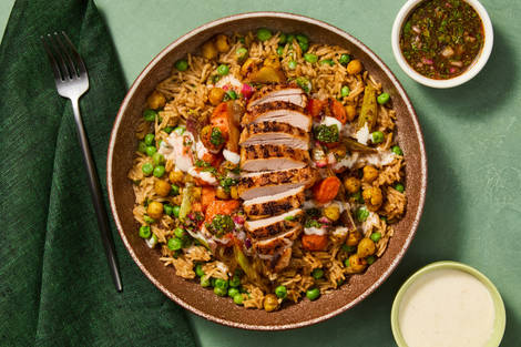 Curried Roasted Chickpea & Chicken Bowls