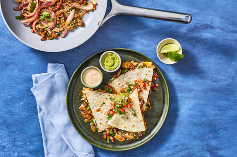 One-Pan Beef & Rajas Quesadillas