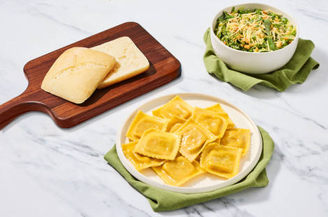 Super-Quick Ravioli & Caesar Salad