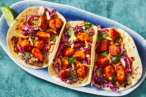 Saucy Cumin Chicken & Slaw Tacos