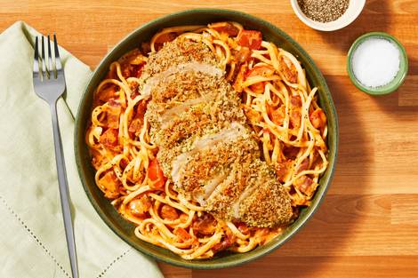 Crispy Parmesan Chicken & Bacon Linguine