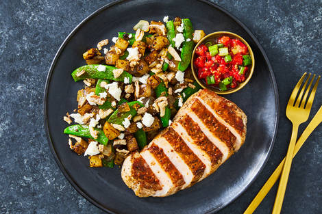 SuperQuick Chipotle Pork Chops with Red Pepper Relish