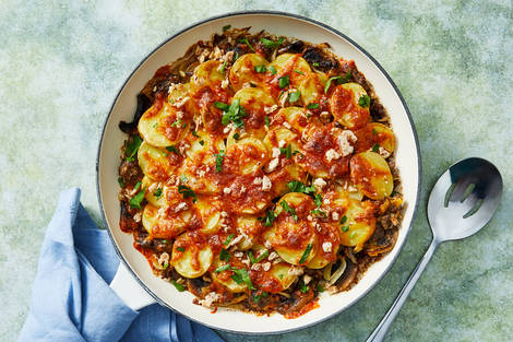 Cheesy Beyond Meat® and Potato Casserole