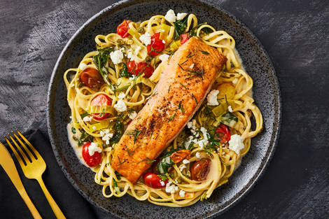 Linguines super rapides au saumon et au fromage de chèvre