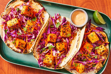 Bang Bang Tofu and Shrimp Tacos