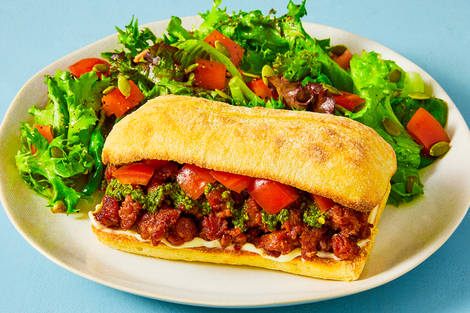 SuperQuick Choripán-Style Plant-Based Protein Shreds Sandwiches