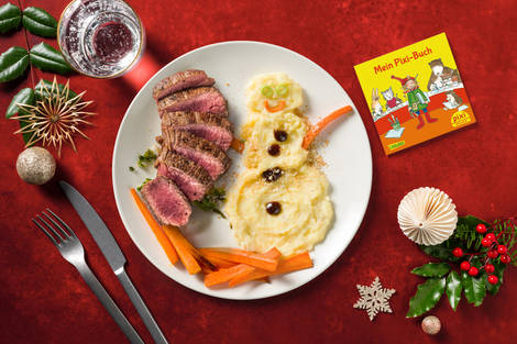 Kartoffel-Schneemann mit Weiderindersteak 