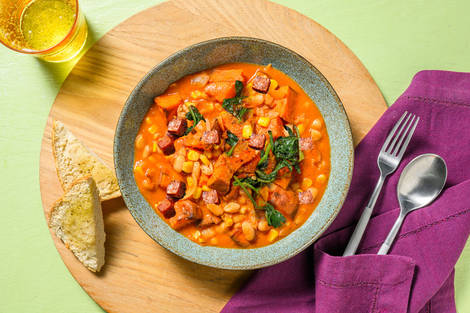 Creamy Mexican Style Spiced Chorizo Stew and Ciabatta