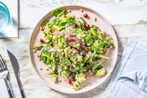 Salade couscous perlé, avocat & chèvre frais