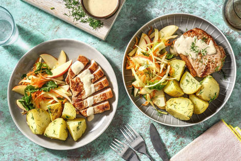 Fläskkött i krämig honung- och senapssås