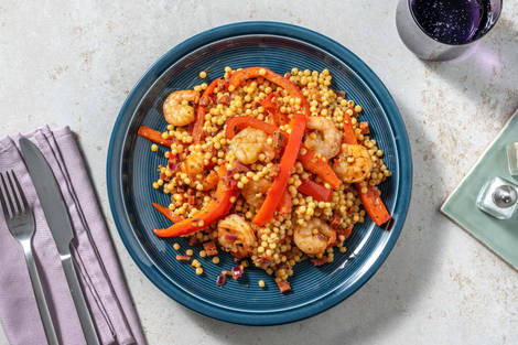 Couscous perlé, crevettes & chorizo