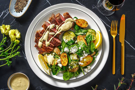 Marinerad ryggbiff och söt senapssås