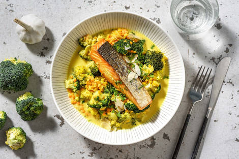 Poêlée de lentilles au saumon & brocoli