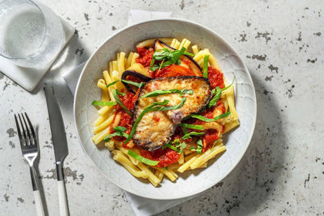 Aubergine en courgette uit de oven met casarecce