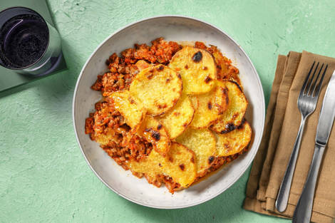 Gratin met prei, rundergehakt en cheesy aardappelen