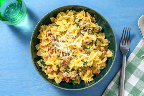 Farfalle crémeuses au poulet haché