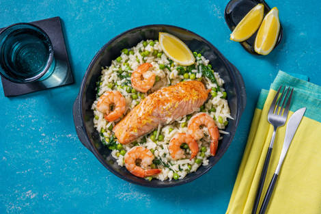Oven-Baked Prawn, Salmon and Lemon Risotto