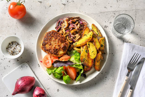 Duitse biefstuk met champignons