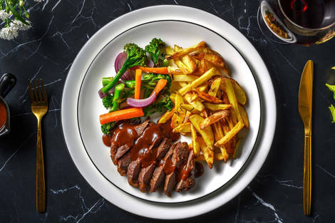 Pannstekt rumpstek och pepparsås