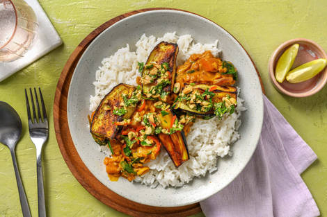 Vegetarisk linscurry och bakad aubergine