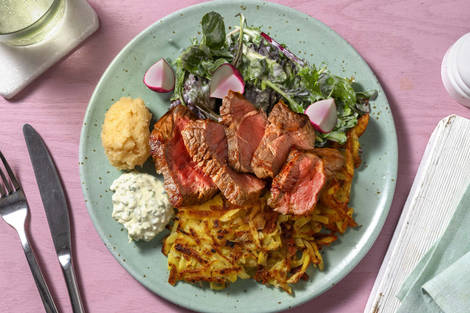 Kartoffelpuffer mit Apfelmus & extra Rindersteak