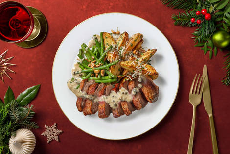 Feines Rindshuftsteak in grünem Pfefferrahm