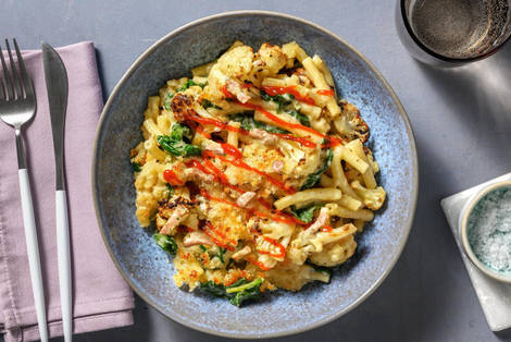 Bacon and Blue Cheese Cauliflower Mac and Cheese