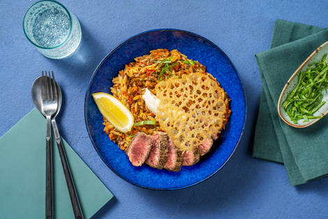 Orzo mit extra Steak und selbst gemachtem Calabrese Pesto