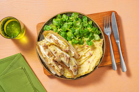 Gegratineerd witlof met brie en walnootstukjes