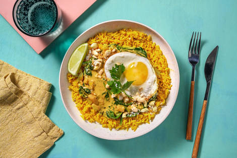 Curry d’épinards à la noix de coco et riz jaune