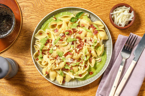 Conchiglie crema di piselli e prosciutto cotto