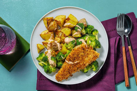 Cajun Crumbed Sea Bass and Paprika Potatoes