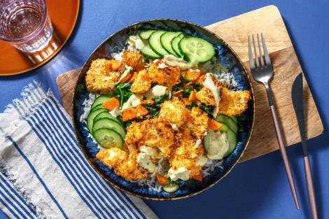 Chou-fleur « bang bang » croustillant et riz à l’ail 