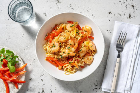 Nouilles sautées aux crevettes & aux légumes