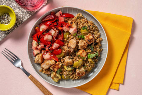 Bocconcini di maiale con pesche e datterini