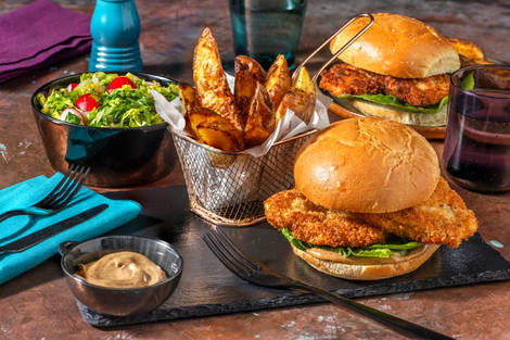 Crispy Chicken Katsu Burger and Wedges