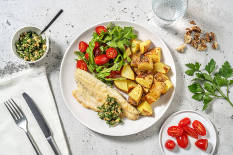 Pan-Fried Basa and Almond Parsley Pesto