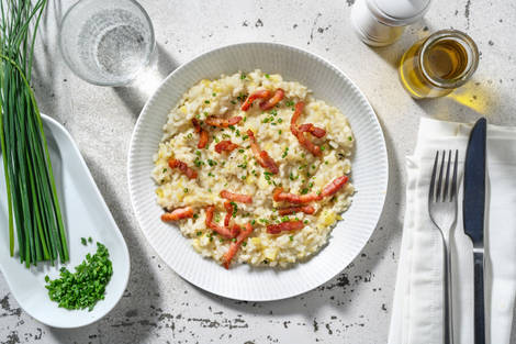 Risotto "coup de peps" lardons & poireau
