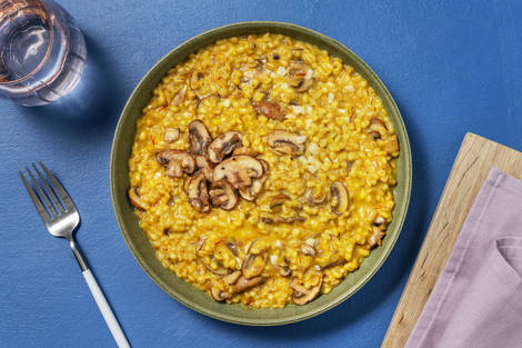 Orzotto alla zucca, mazzancolle e funghi champignon
