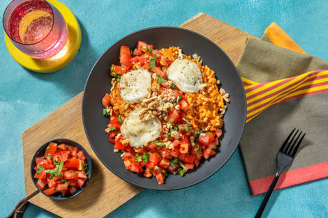 Risotto au paprika fumé et fromage de chèvre gratiné