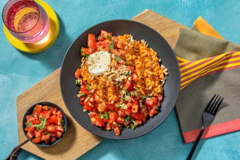 Risotto au paprika fumé et fromage de chèvre gratiné