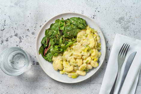 Gnocchi au bleu & légumes verts