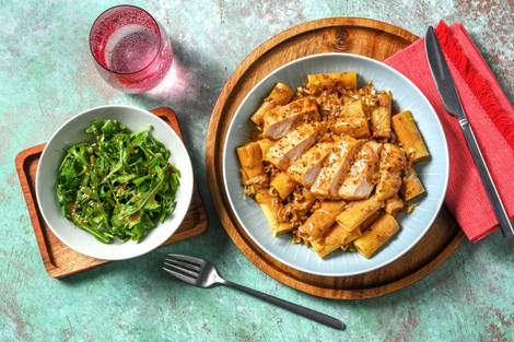 Lomo de cerdo con rigatoni