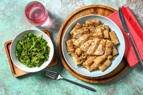 Lomo de cerdo con rigatoni