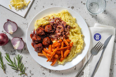 Rosemary Lamb Meatballs and Cheesy Mash
