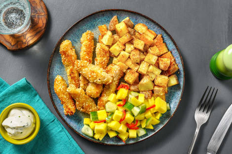 Panko- og sesampaneret svinekød