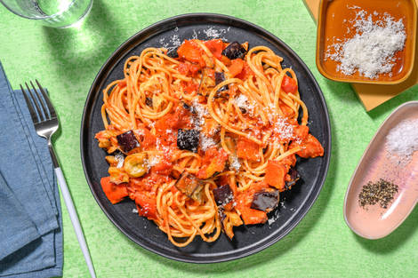 Roasted Pepper and Aubergine Linguine