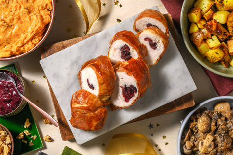 Roulade de dinde au jambon serrano, sauce cranberries