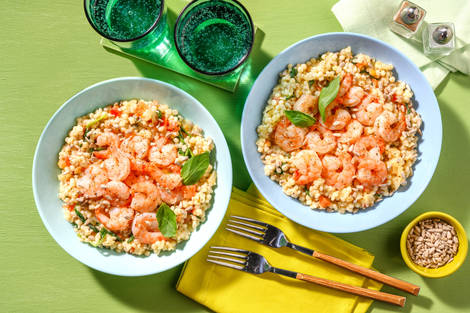 Stekta räkor och pärlcouscous