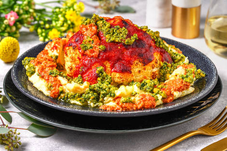 Harissa-Röstblumenkohl auf Hummuspüree